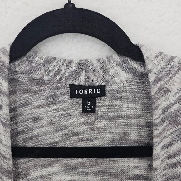 Torrid Sharkbite Duster Sweater Womens 5 Marled Gray Knit Cardigan Long Sleeve - Picture 2 of 10
